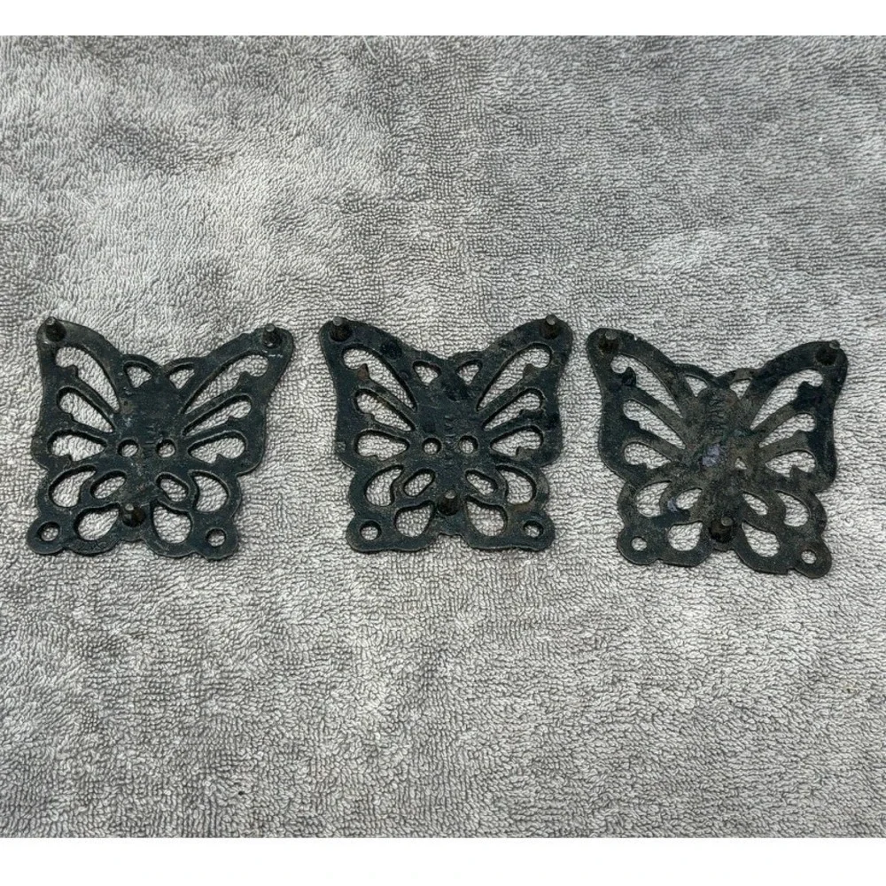 Vtg Cast Iron Butterfly Trivet Set of 3 Rustic Dark Brown Farmhouse Kitchen